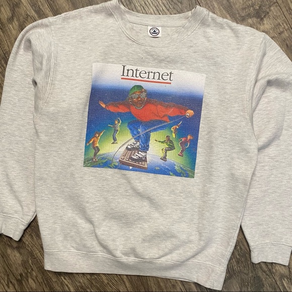 Vintage Other - Vintage Surfing The Internet Heather Gray Pullover Crewneck Sweatshirt Size L